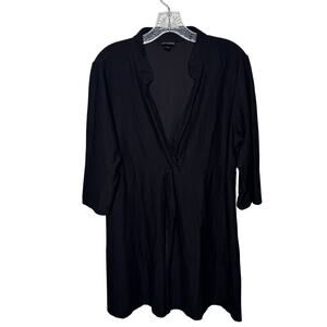 EILEEN FISHER Black‎ V-Neck 3/4 Sleeve Midi Dress XL Minimalist Mature